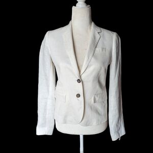 J. Crew 100% linen ivory tailored 2 button lined crisp summer career blazer Sz 2